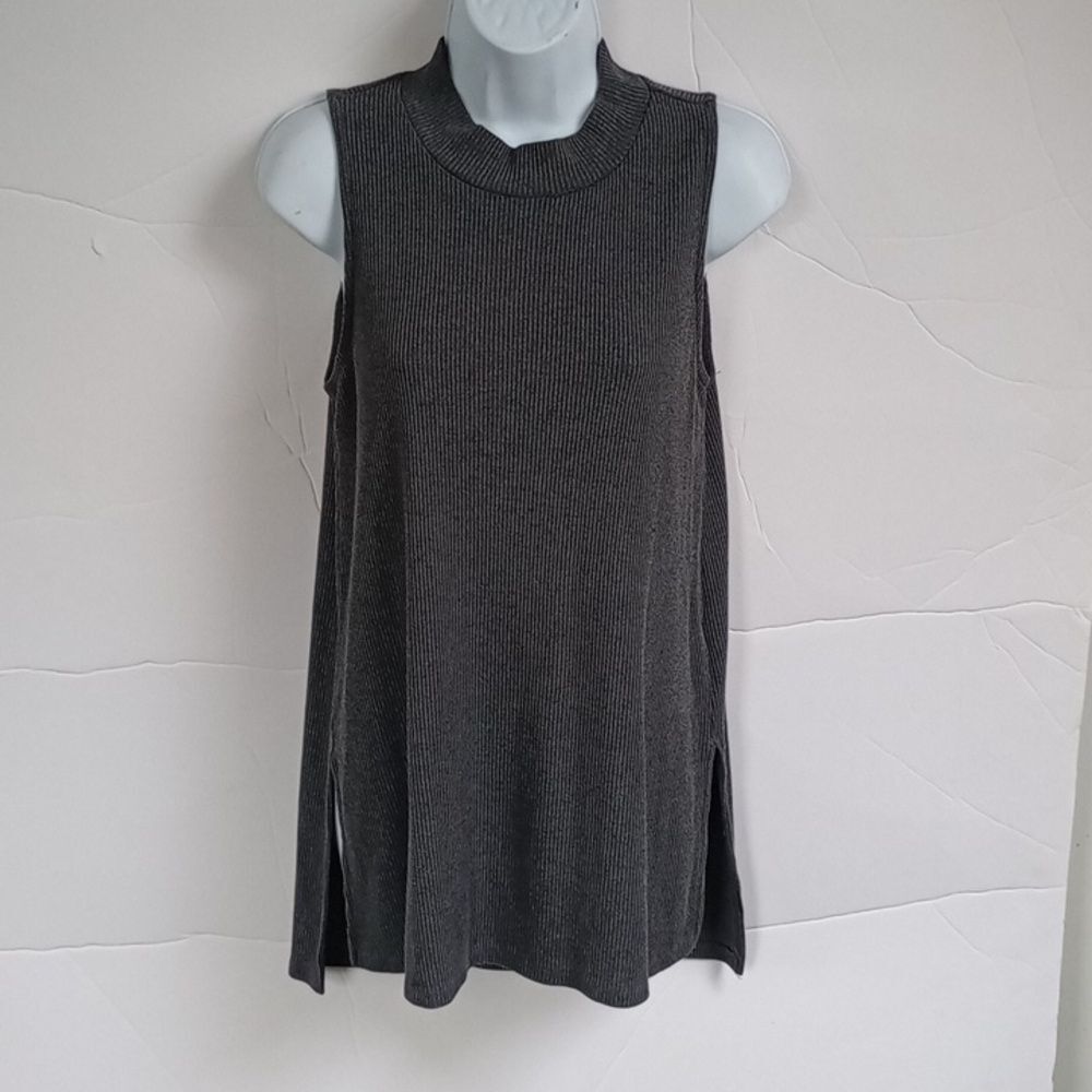 Large Heart Soul Gray Textured Sleeveless Tunic Top Career Office Y2K